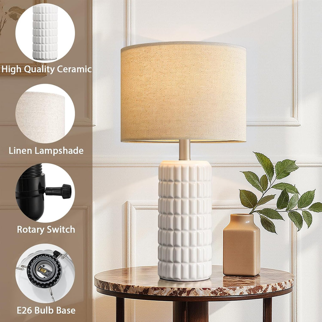White Ceramic Farmhouse Table Lamps 2 Pack