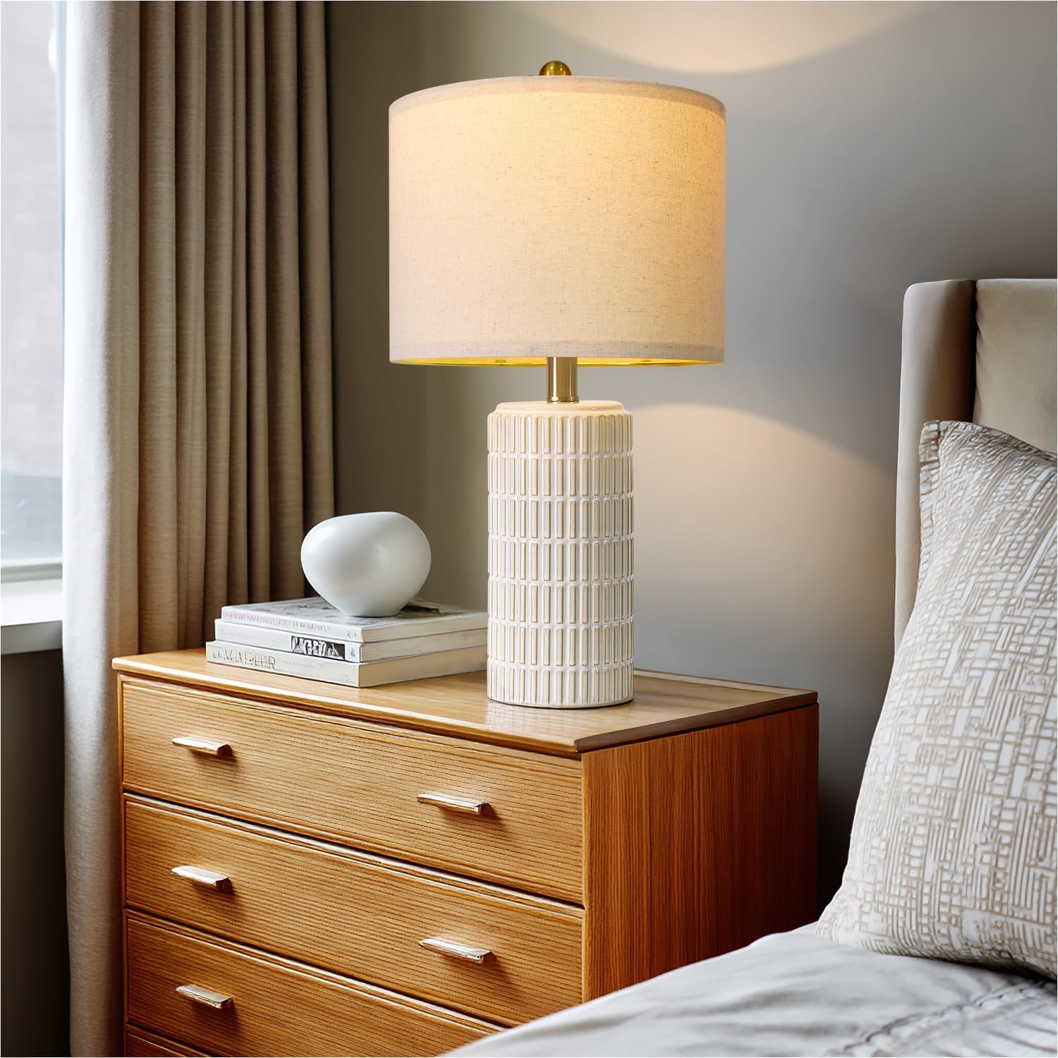 White Ceramic Farmhouse Table Lamps 2 Pack