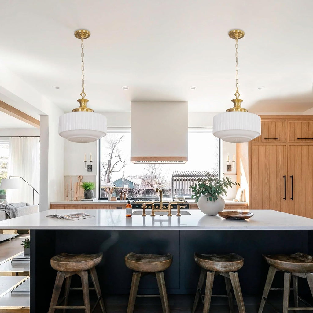 Brass Milk Glass Vintage Pendant Light