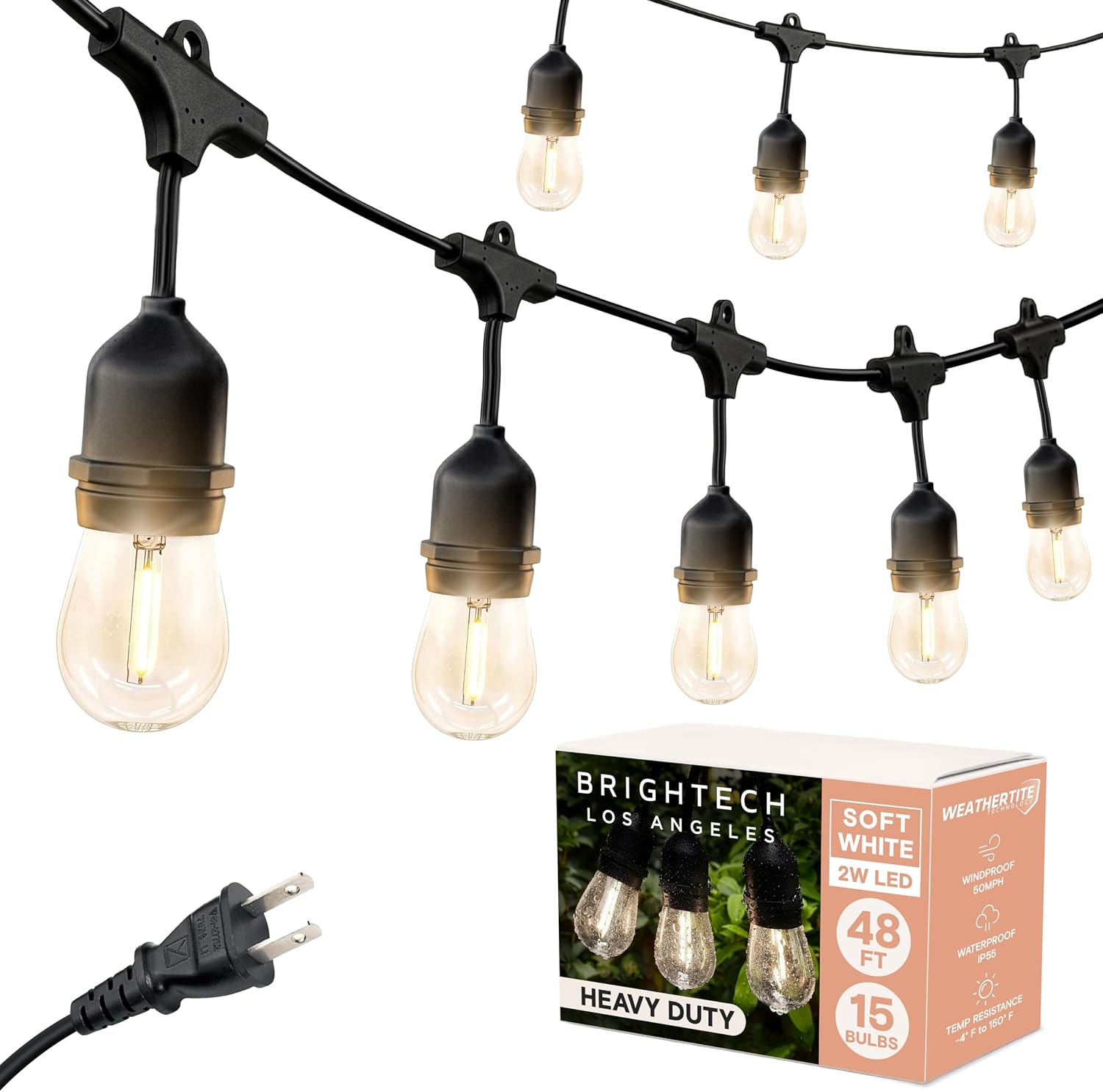 48FT Commercial Dimmable Vintage Patio String Lights