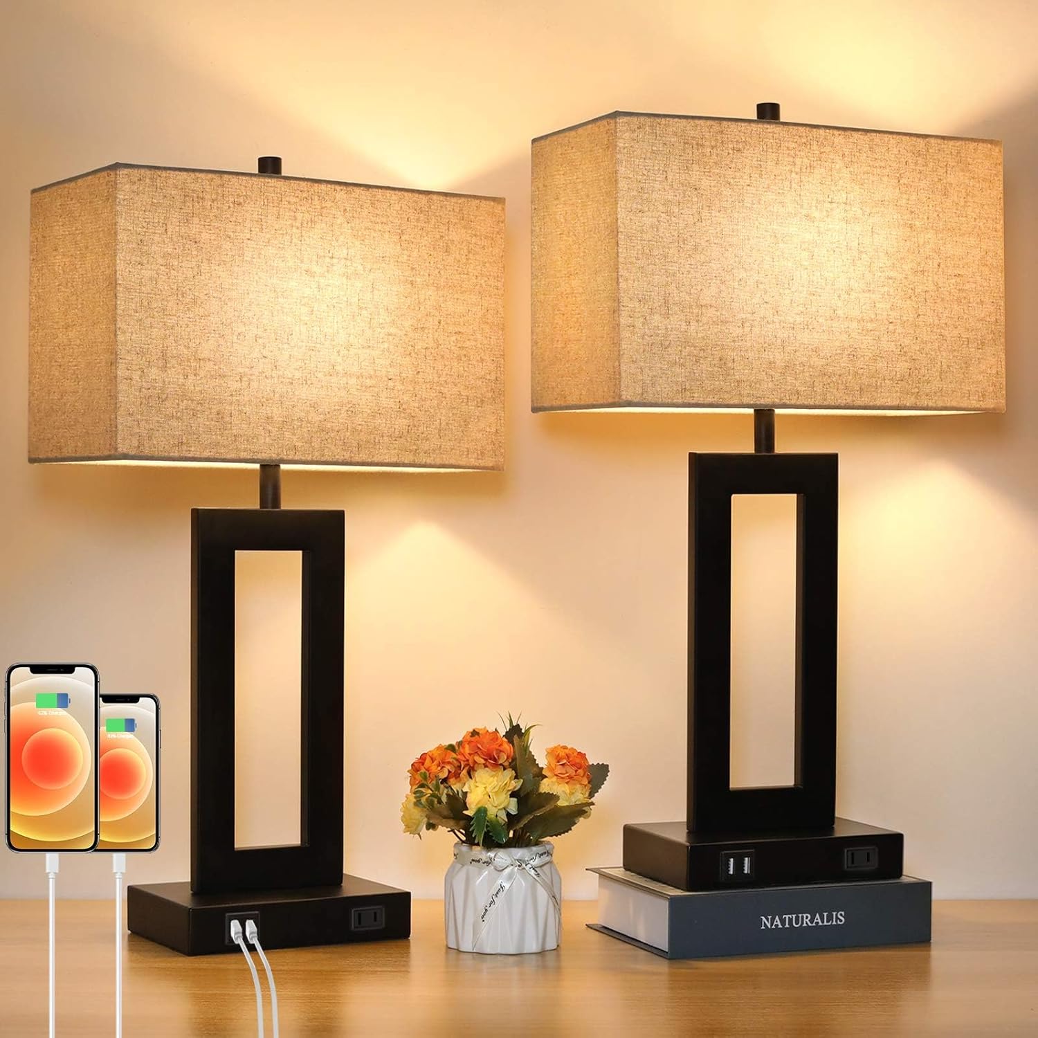 Touch Dimmable Fabric Table Lamps 2 Pack
