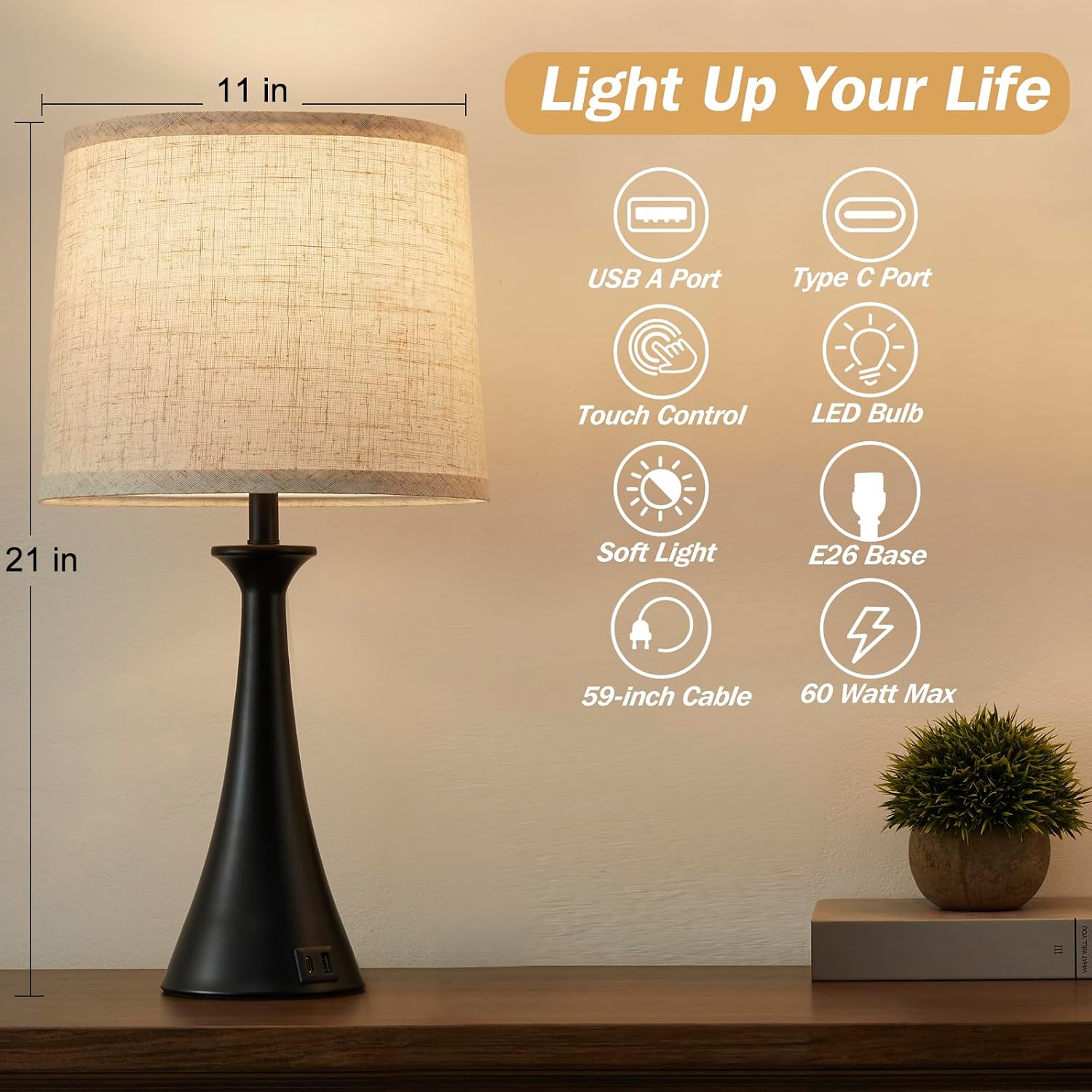 Black Touch USB Table Lamps 2 Pack