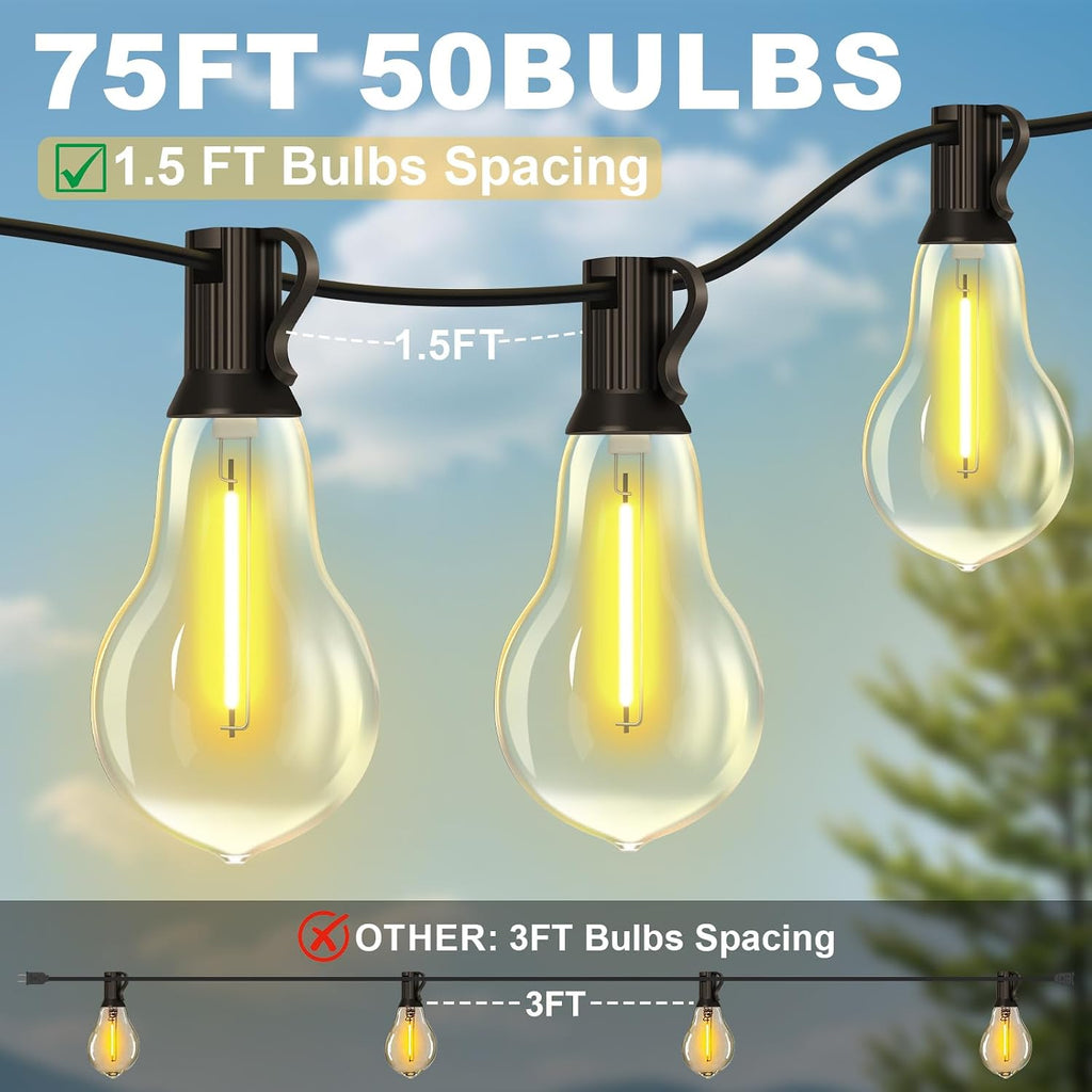 75FT Remote Dimmable Commercial Patio String Lights