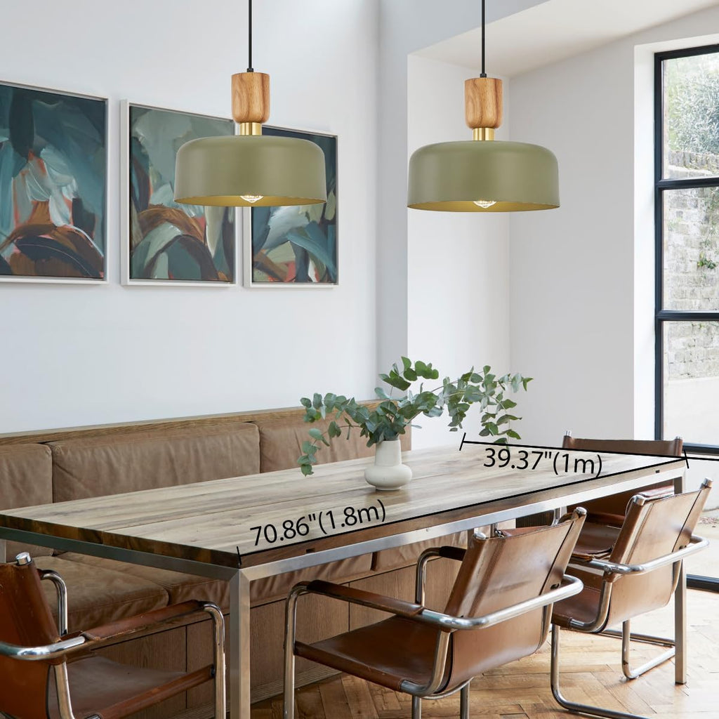 Green Wood Brass Pendant Light Fixture