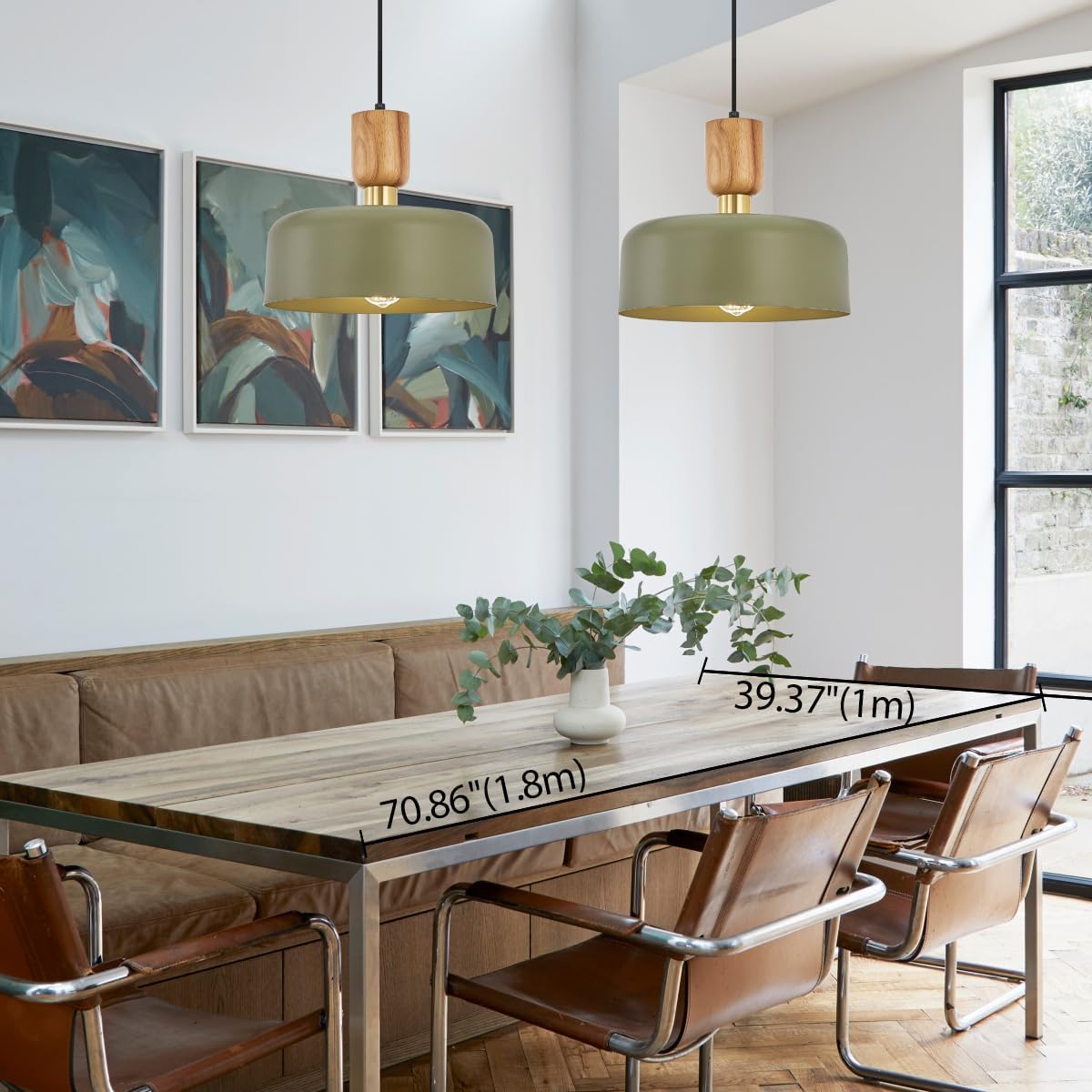 Green Wood Brass Pendant Light Fixture