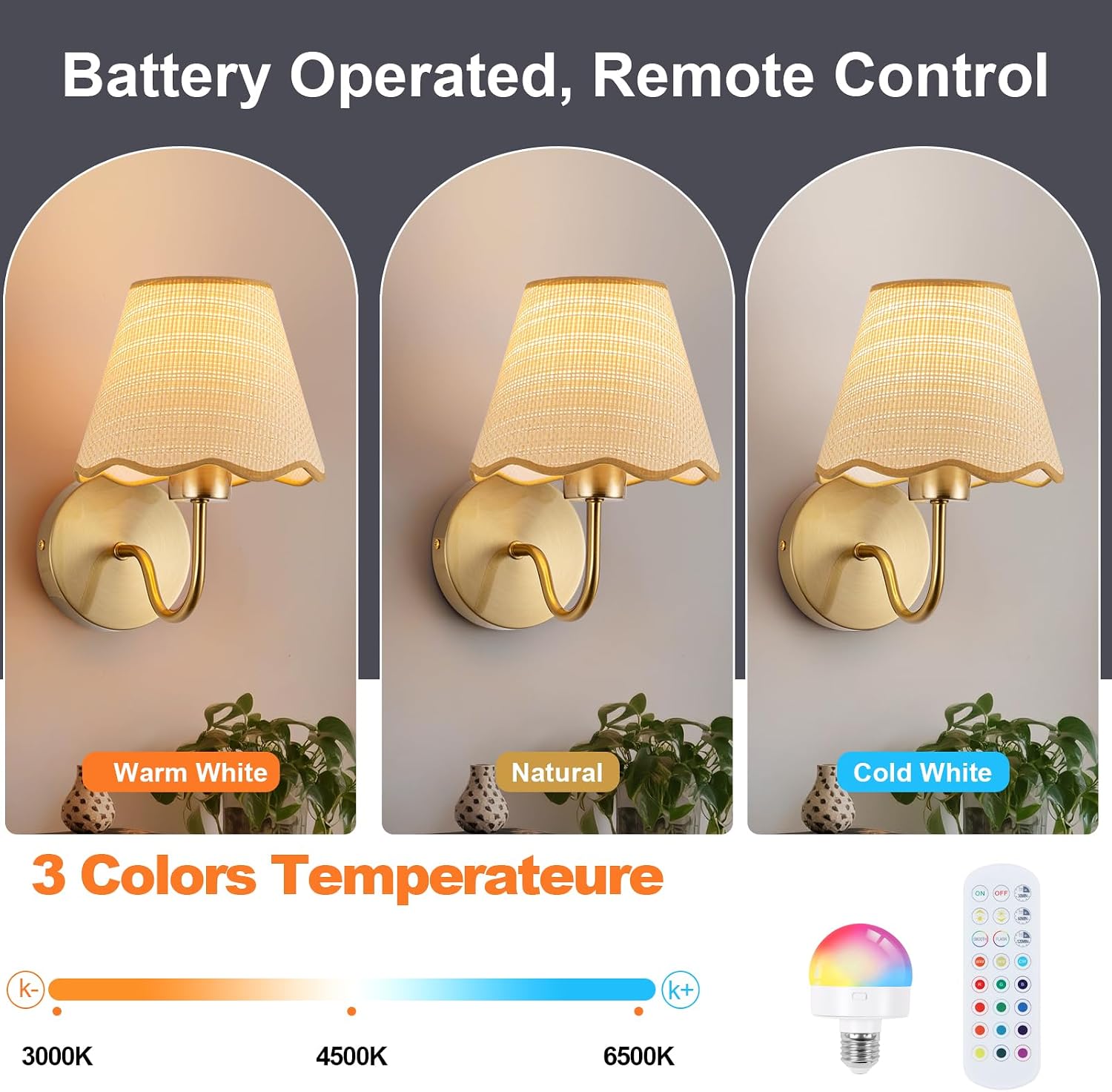 Gold Rattan Rechargeable Wall Sconces 2 Pack