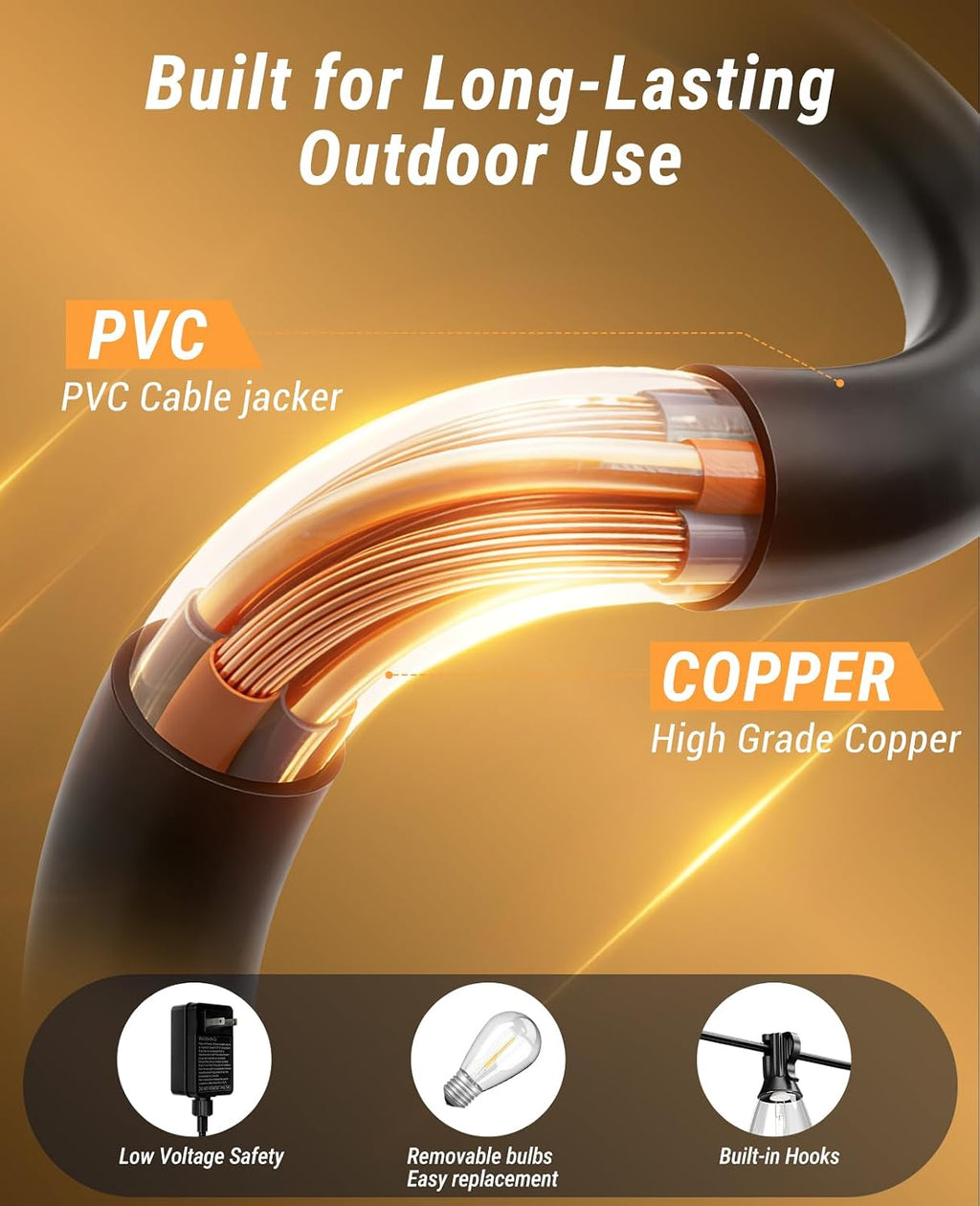 200FT Remote Dimmable Timing Outdoor Patio String Lights