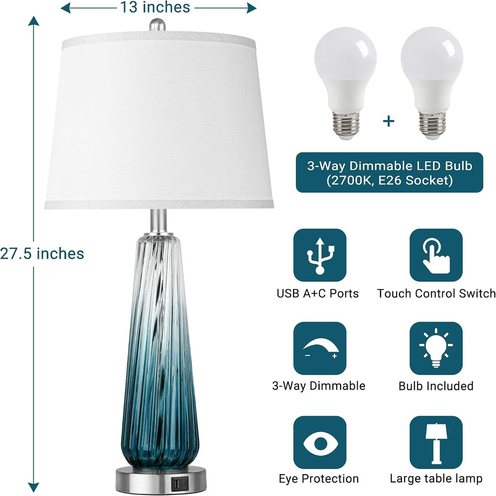 Touch USB Glass Table Lamps 2 Pack