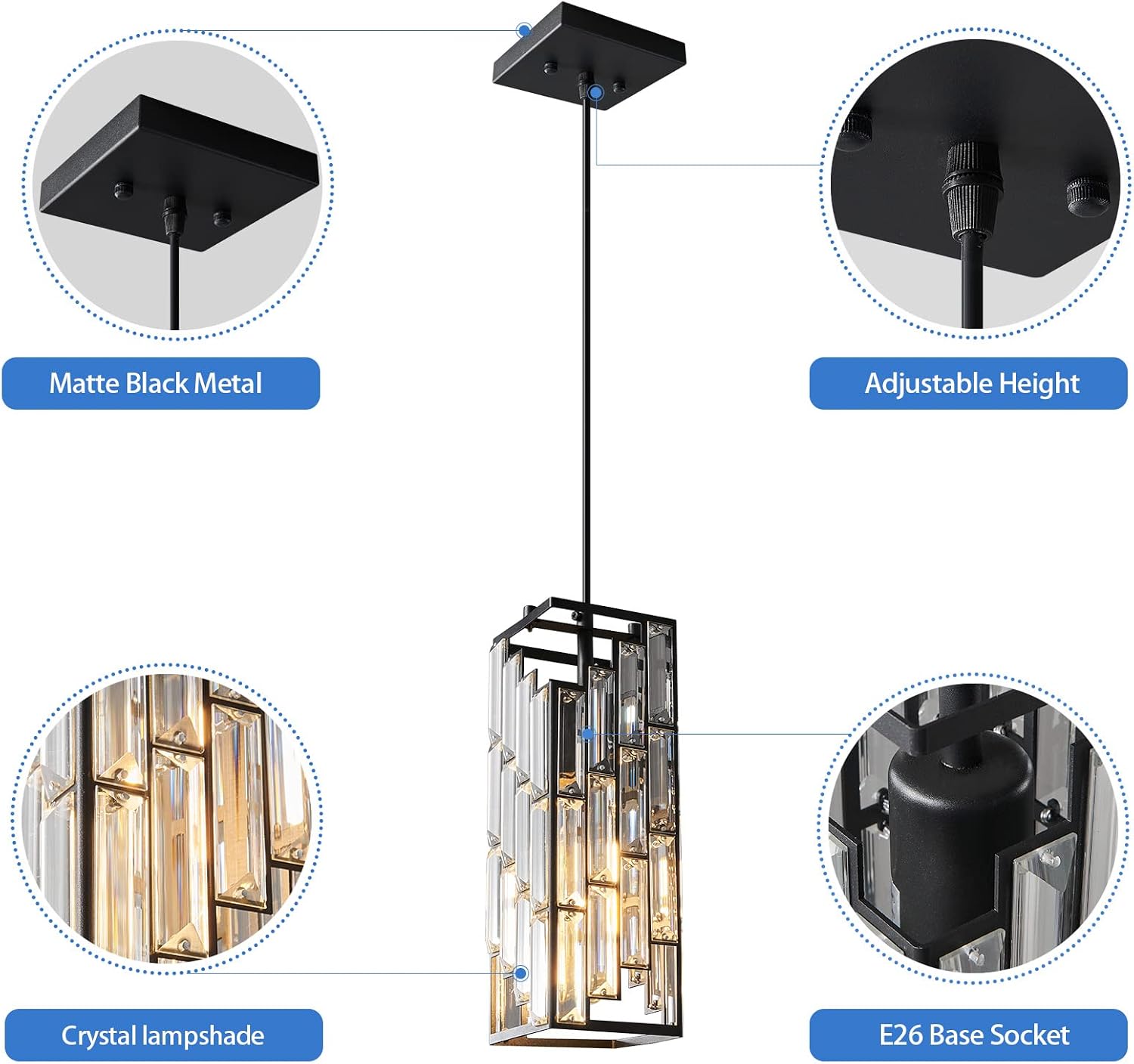 Black Crystal Pendant Lights 3 Pack