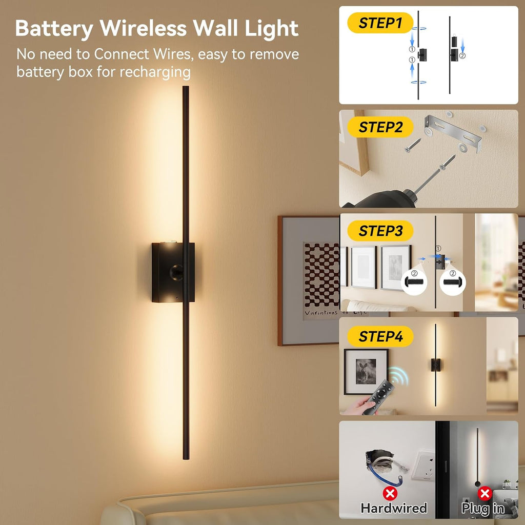 Black Rotatable Rechargeable Wall Sconces 2 Pack
