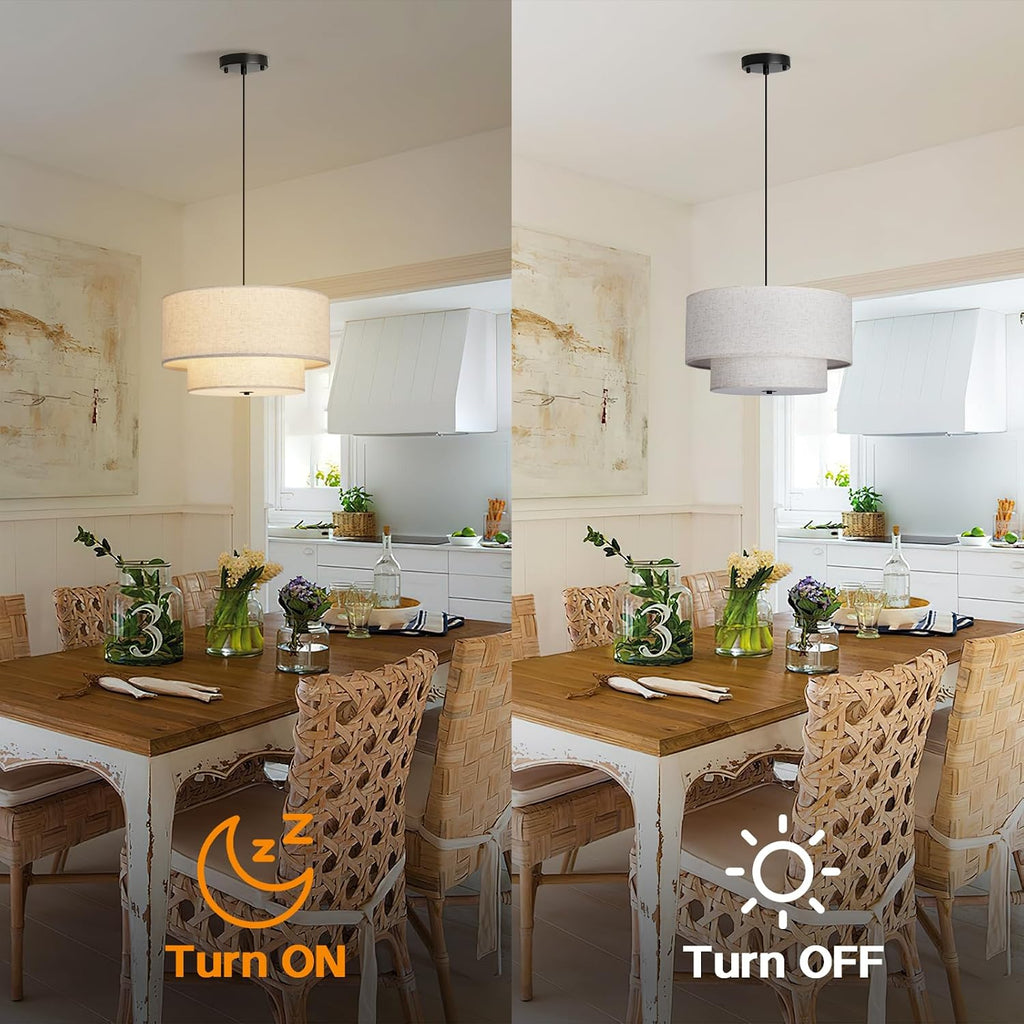 Double Drum Fabric Pendant Chandelier