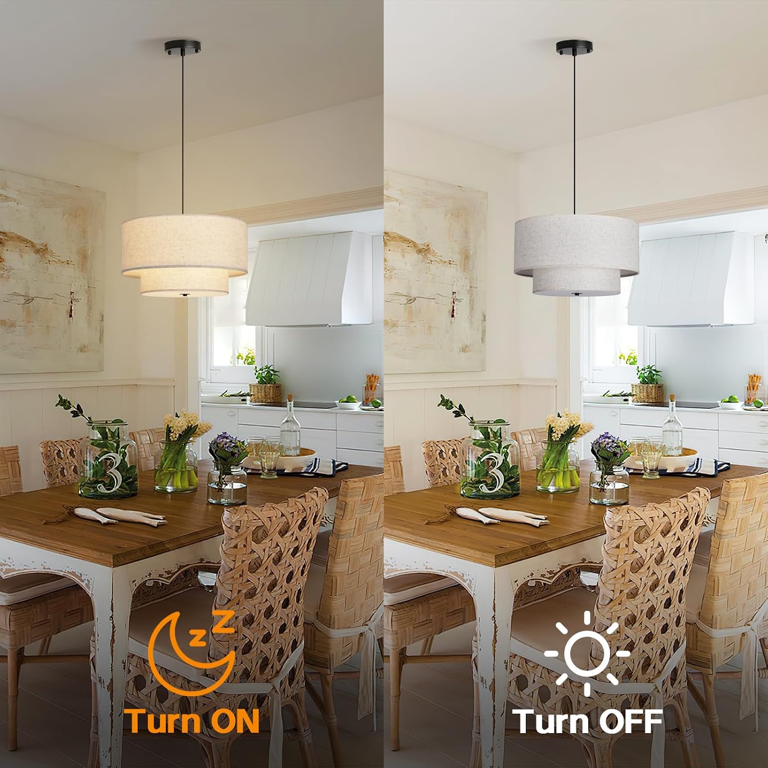 Double Drum Fabric Pendant Chandelier