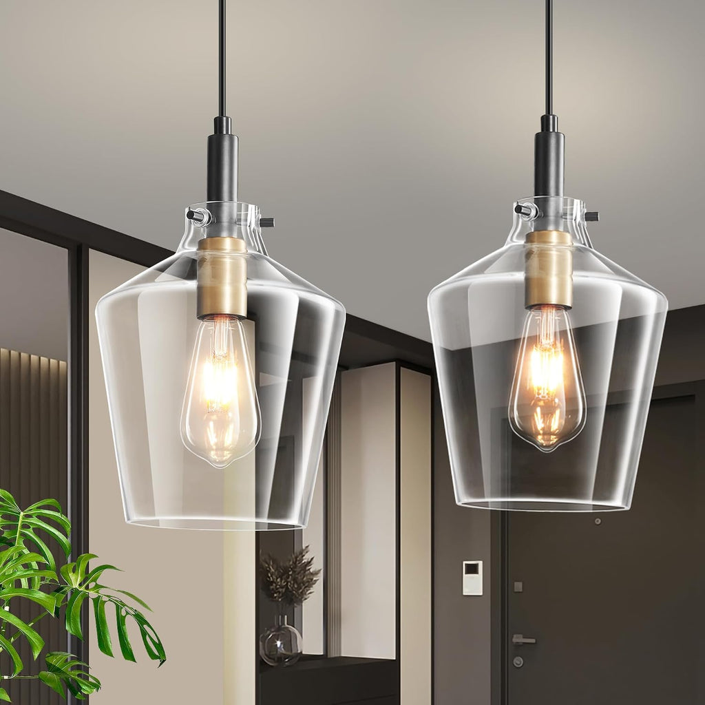 Black Gold Glass Kitchen Pendant Lights 2 Pack