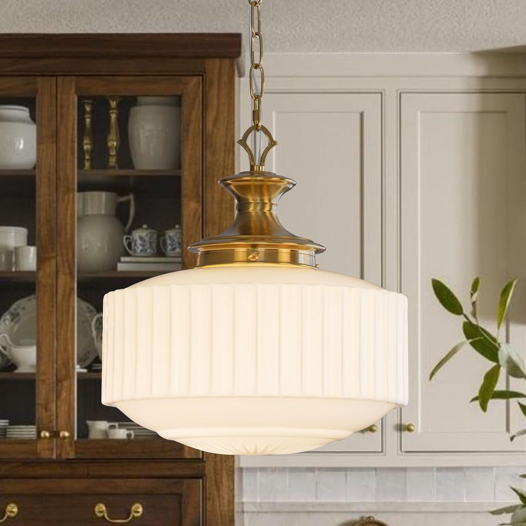 Brass Milk Glass Vintage Pendant Light