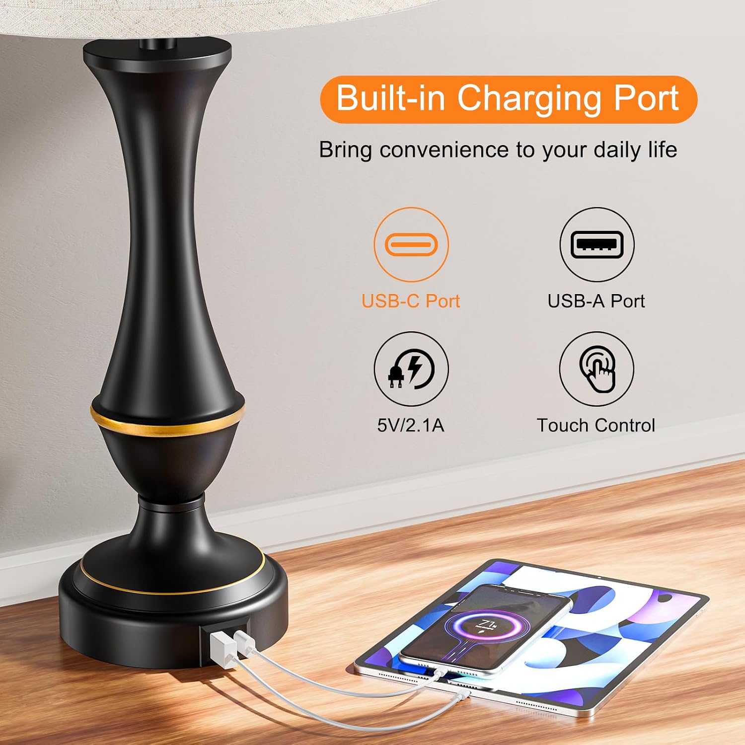 Touch Dimmable USB Table Lamps 2 Pack