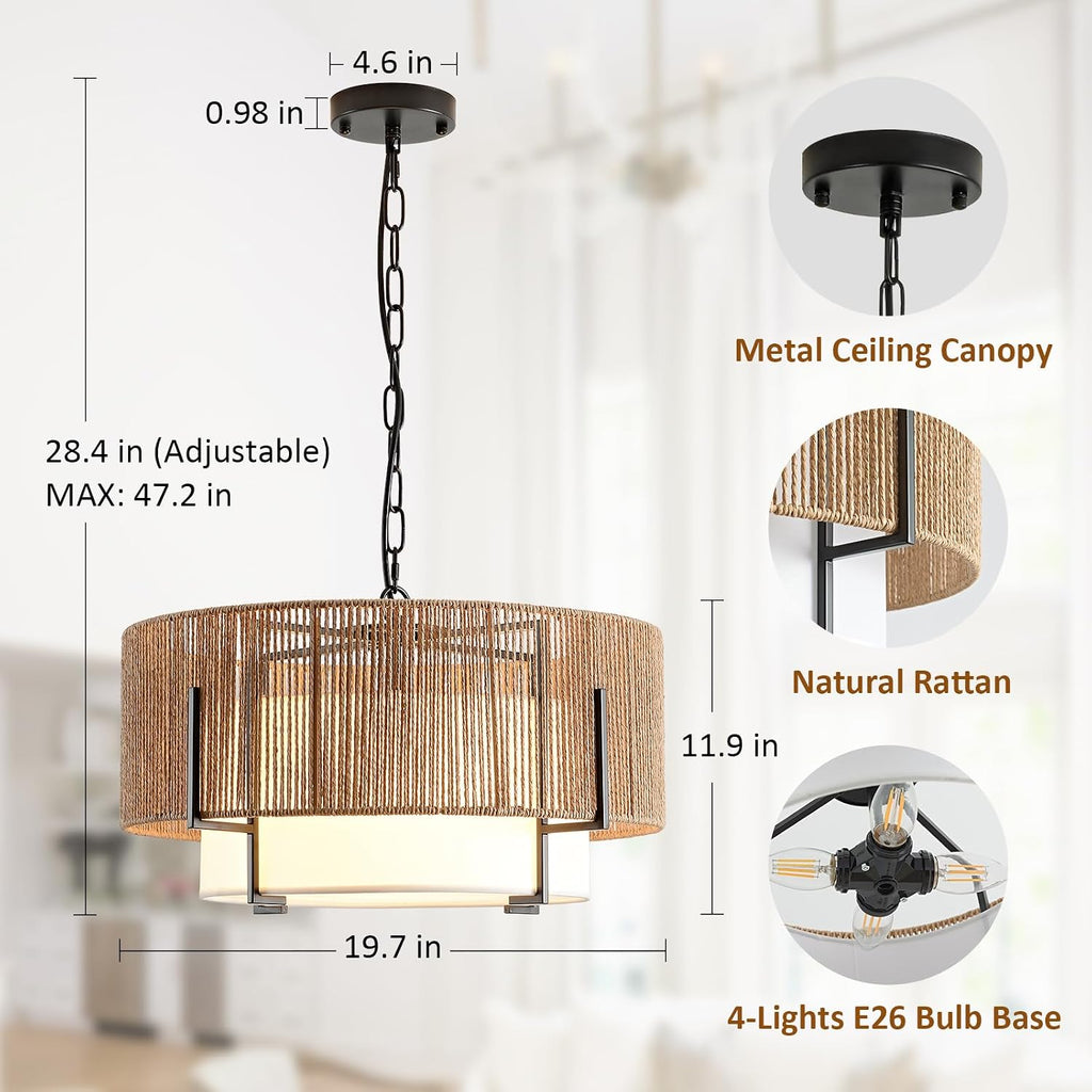 Rattan Boho 4-Light Chandelier