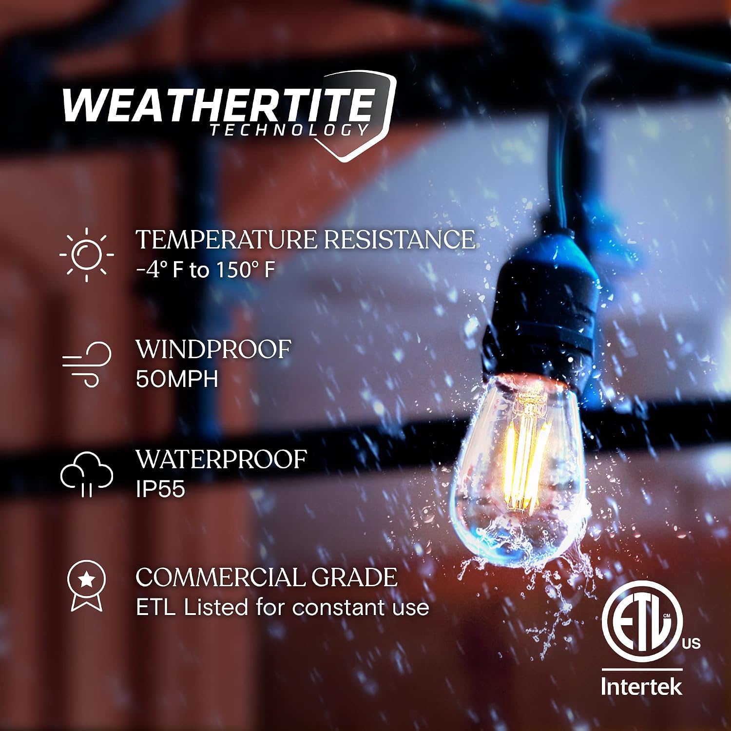 48FT Commercial Dimmable Vintage Patio String Lights