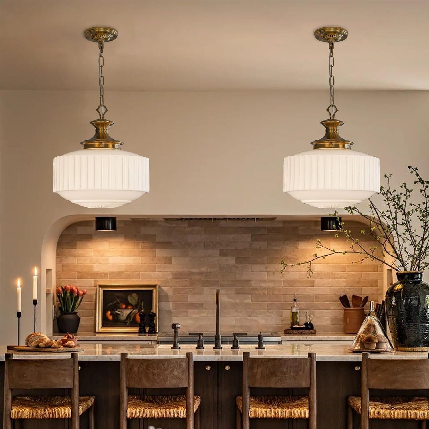 Brass Milk Glass Vintage Pendant Light