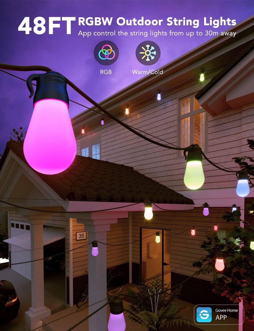 48FT App Control RGBIC Smart Outdoor String Lights H7015