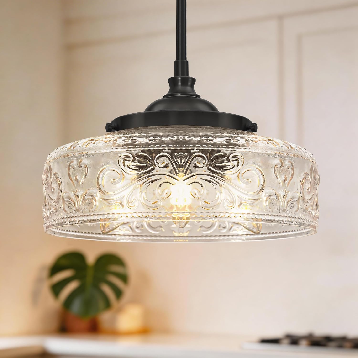 Black Glass 3-Light Farmhouse Pendant Light