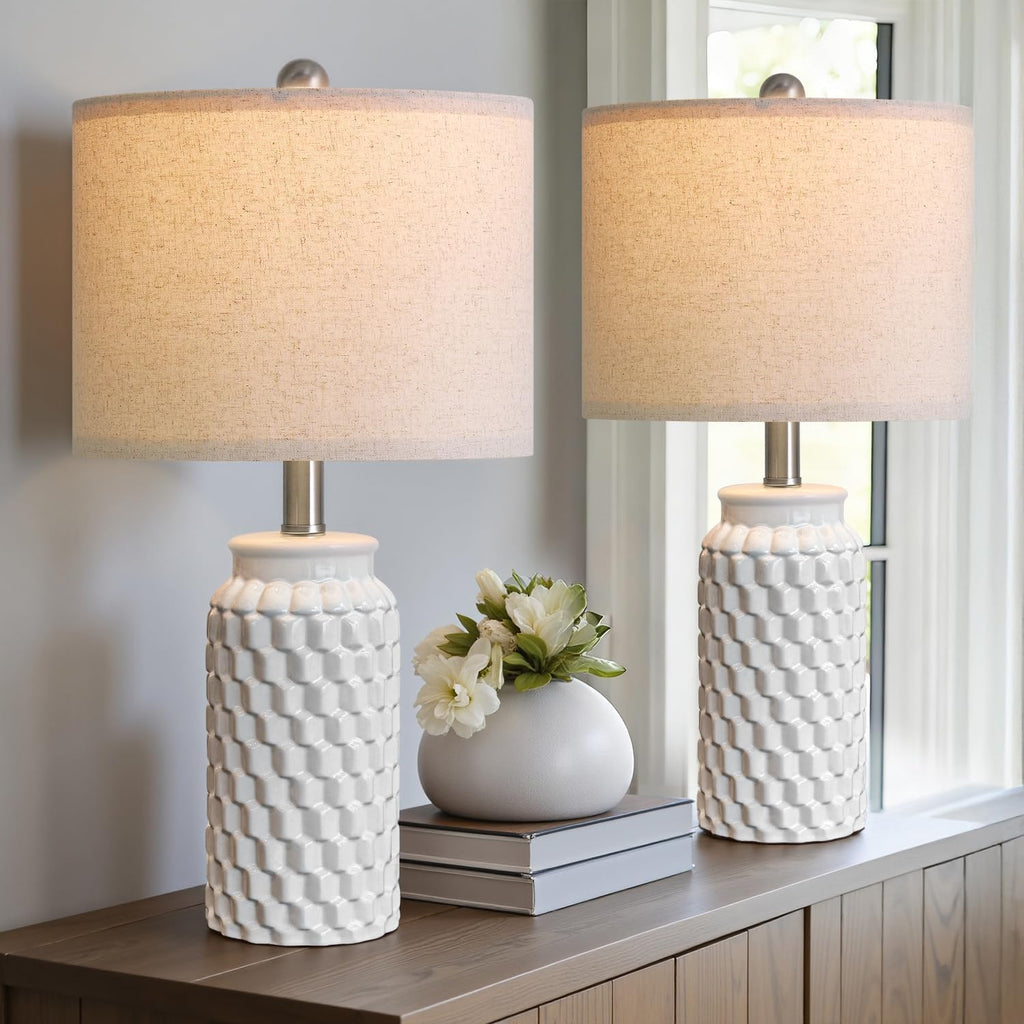 White Ceramic Farmhouse Table Lamps 2 Pack