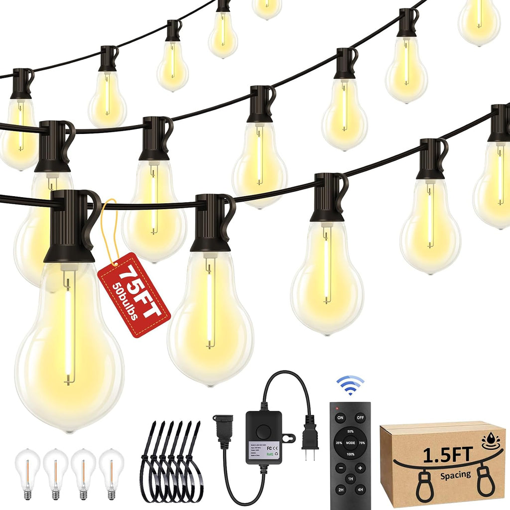 75FT Remote Dimmable Commercial Patio String Lights