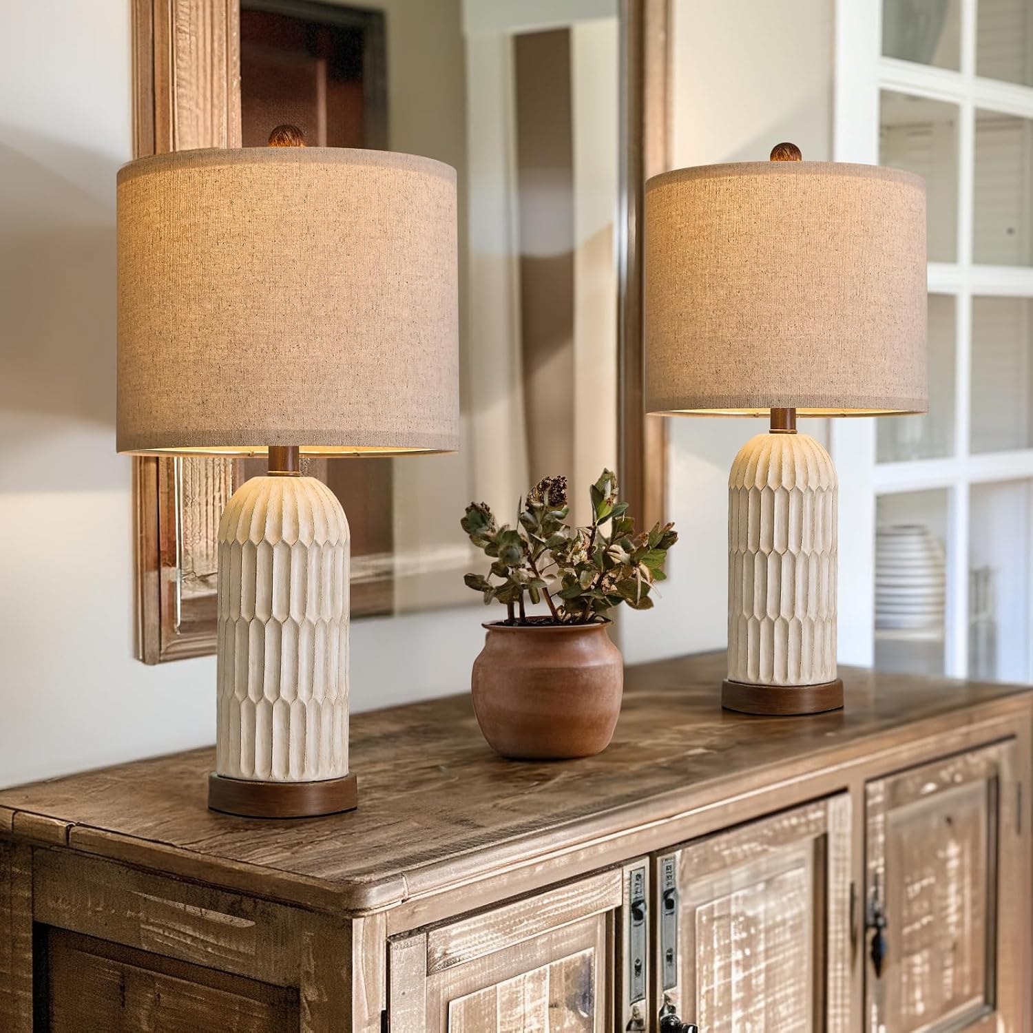 Farmhouse USB Charging Table Lamps 2 Pack