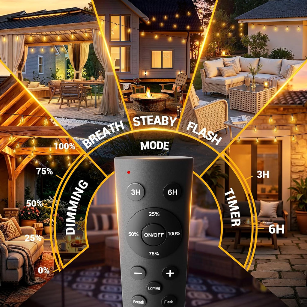 200FT Remote Dimmable Patio String Lights