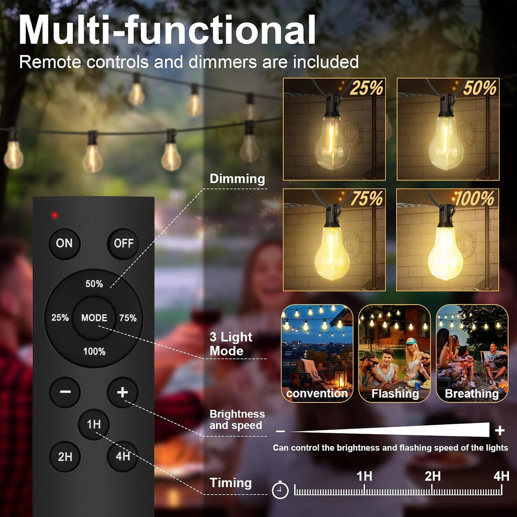 75FT Remote Dimmable Commercial Patio String Lights