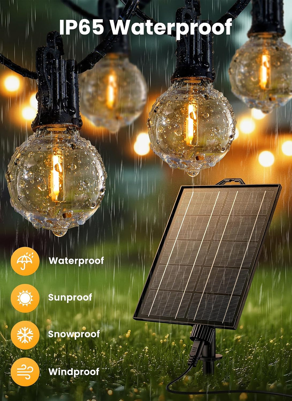 108FT Solar Remote Dimmable Patio String Lights