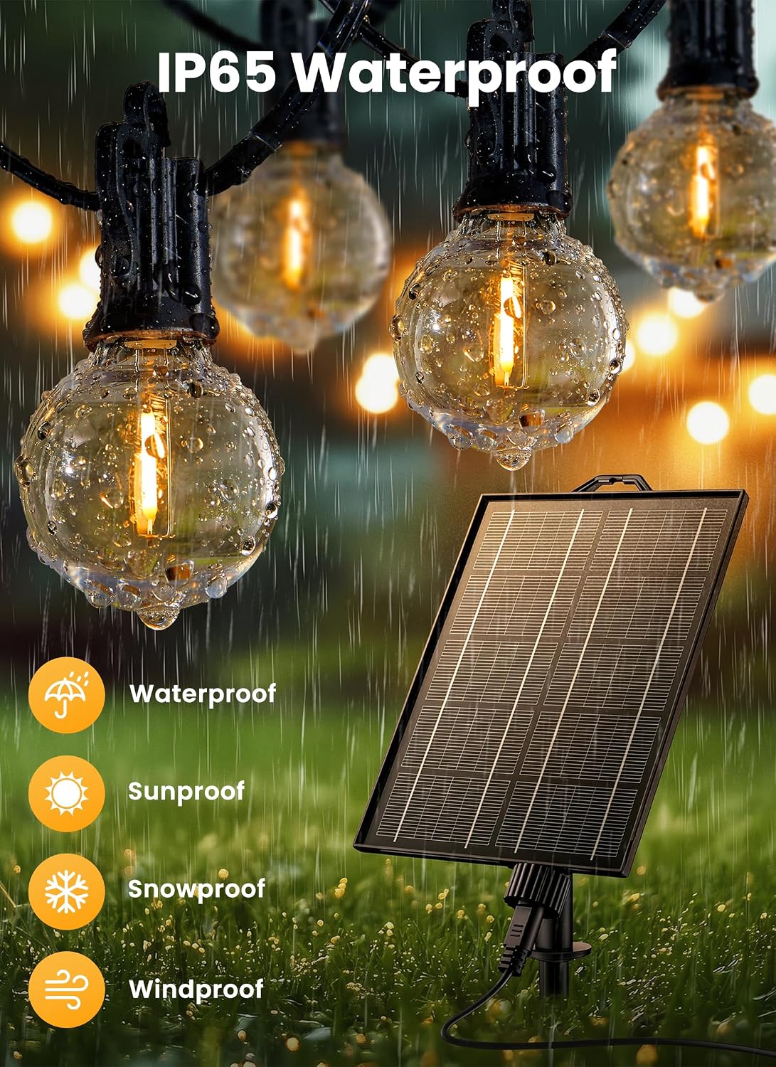 108FT Solar Remote Dimmable Patio String Lights