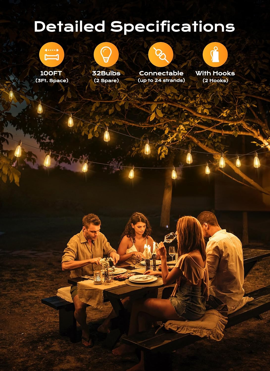 100FT Dimmable ST38 Patio Lights