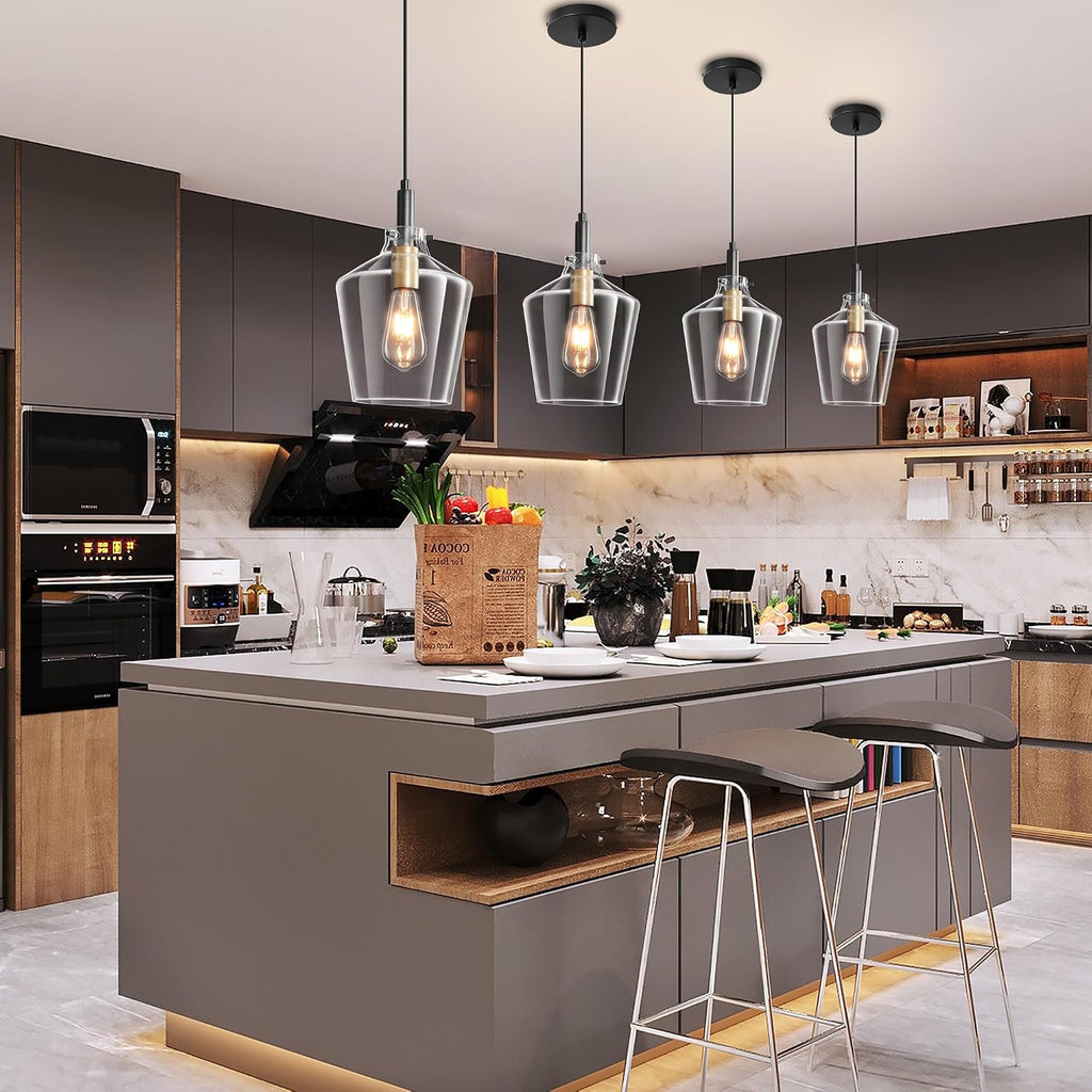 Black Gold Glass Kitchen Pendant Lights 2 Pack