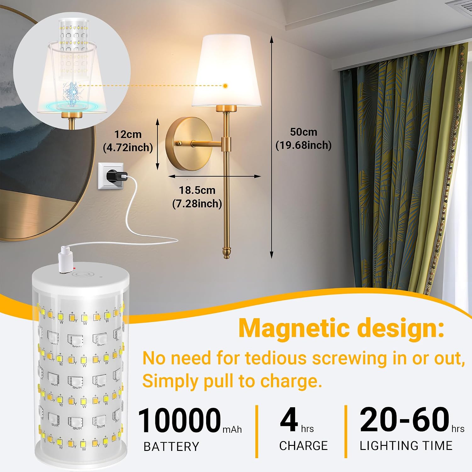 Wireless Stick-On Wall Sconces 2 Pack