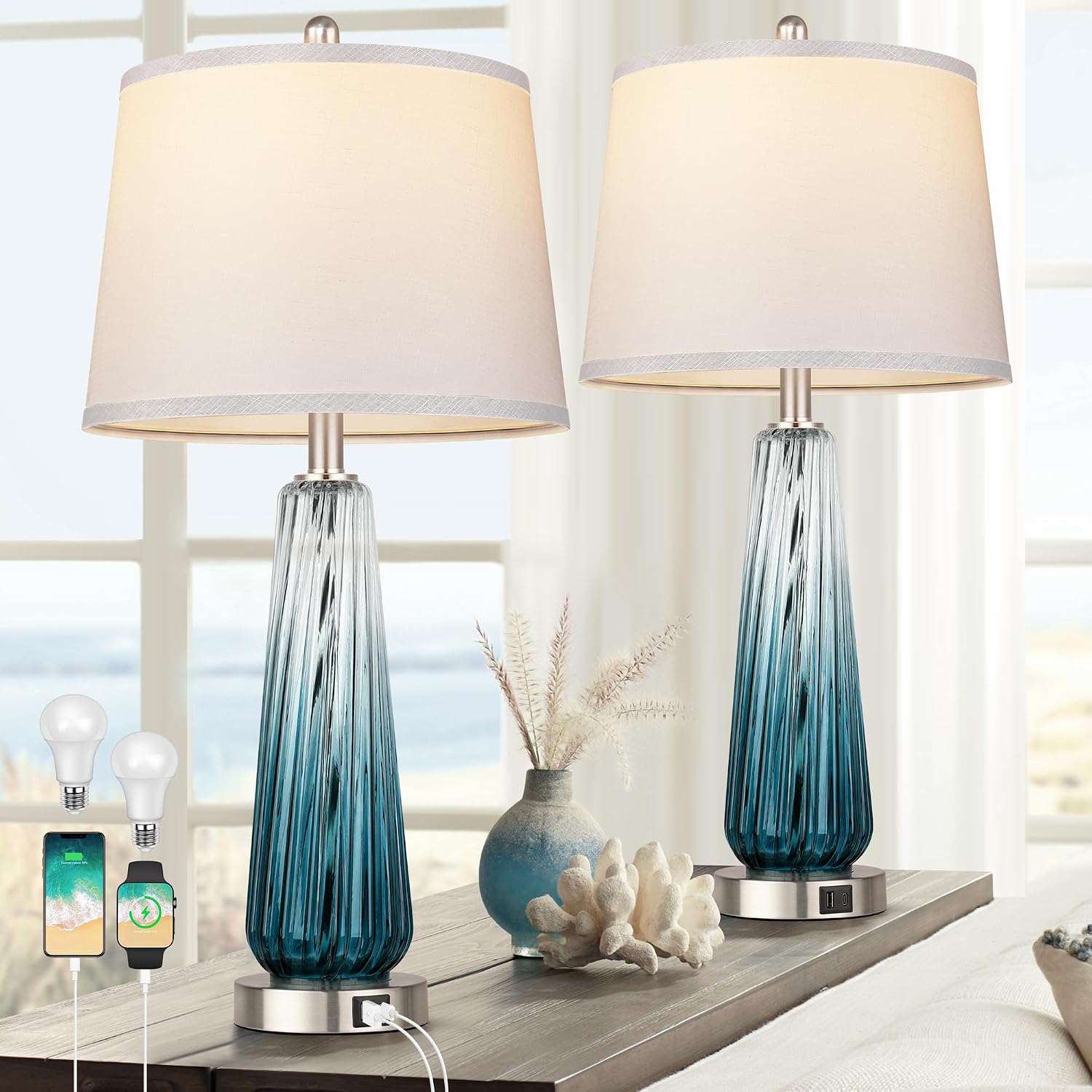 Touch USB Glass Table Lamps 2 Pack