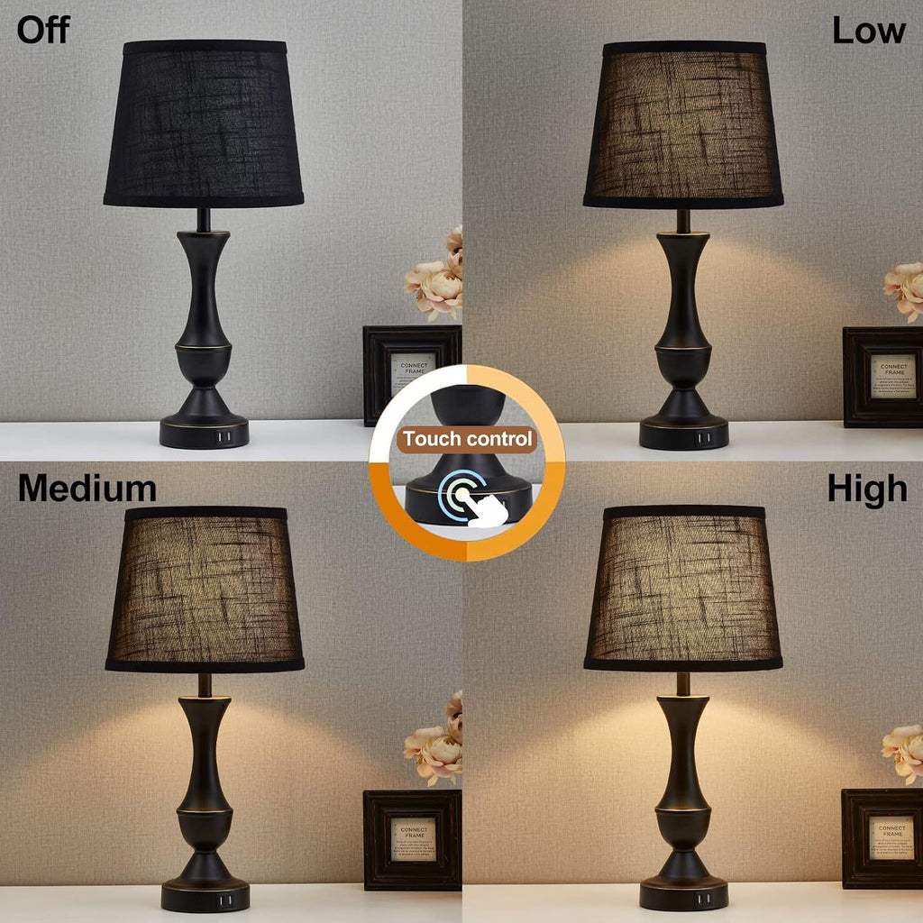 Black Touch USB Bedside Table Lamps 2 Pack