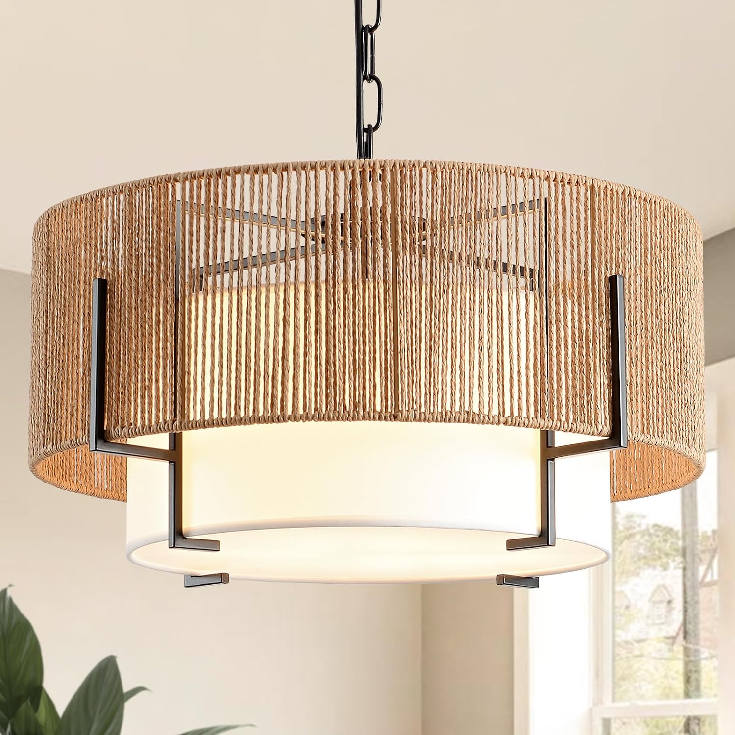 Rattan Boho 4-Light Chandelier