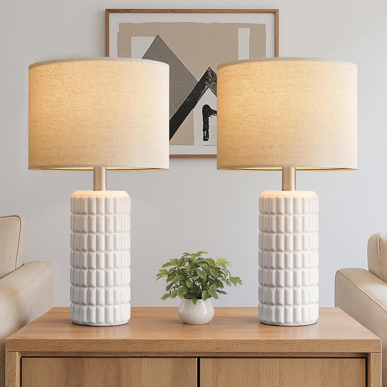 White Ceramic Farmhouse Table Lamps 2 Pack