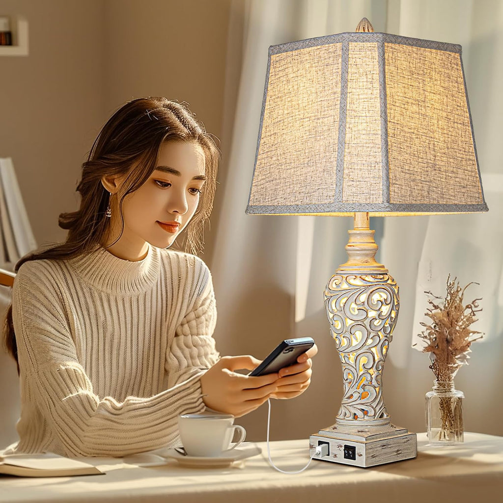 USB Fabric Shade Table Lamps 2 Pack