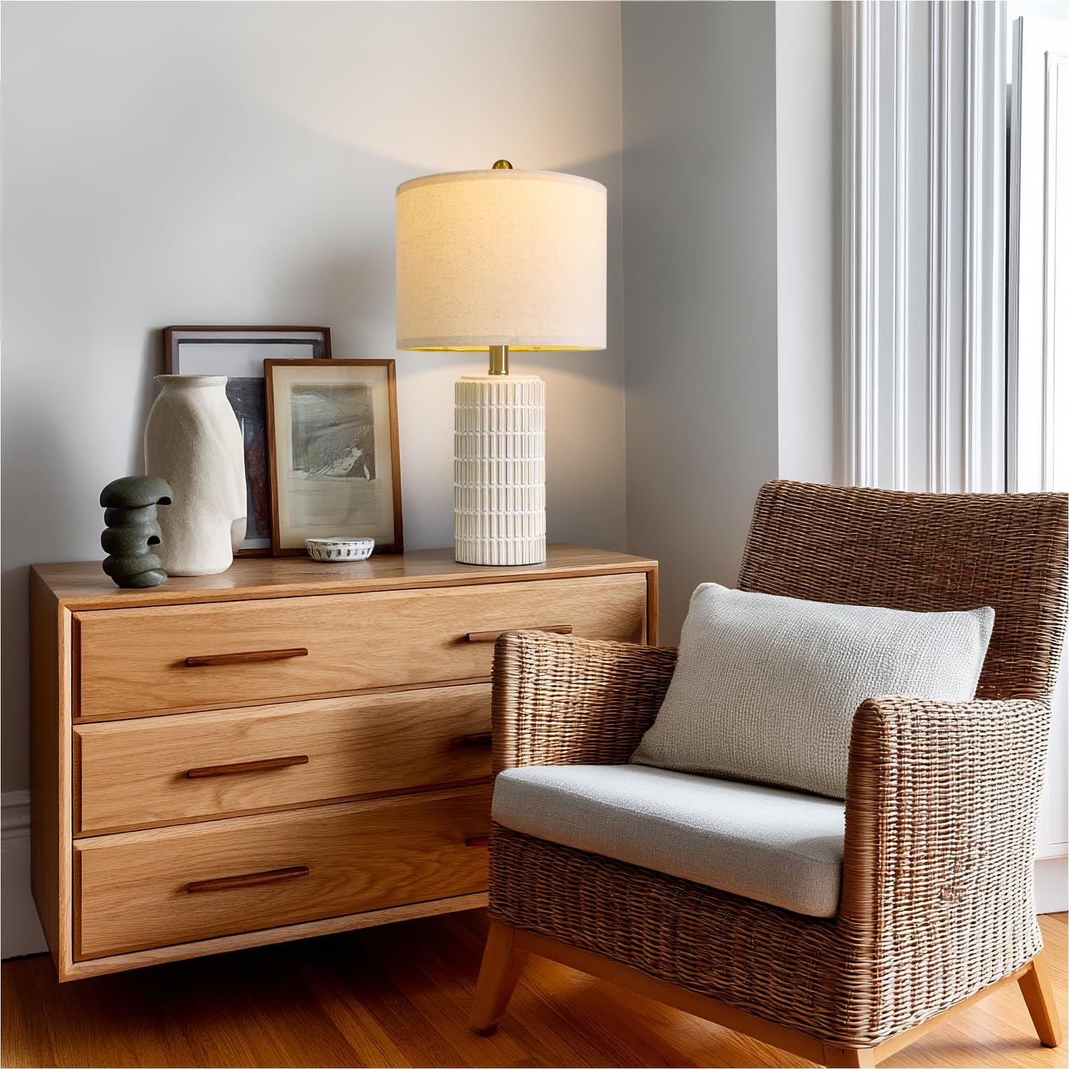 White Ceramic Farmhouse Table Lamps 2 Pack