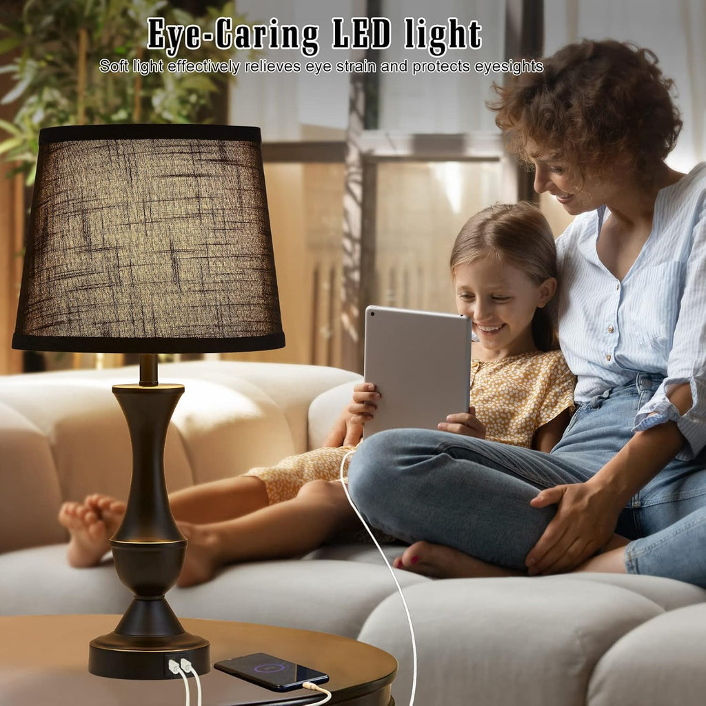 Black Touch USB Bedside Table Lamps 2 Pack