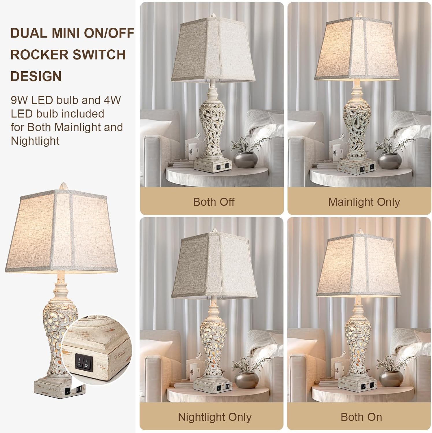 USB Fabric Shade Table Lamps 2 Pack