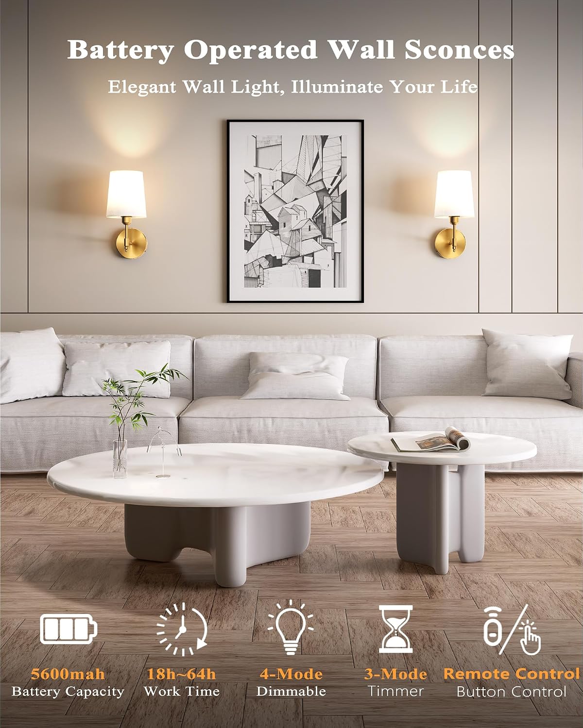 Gold RGB Rechargeable Wall Sconces 2 Pack