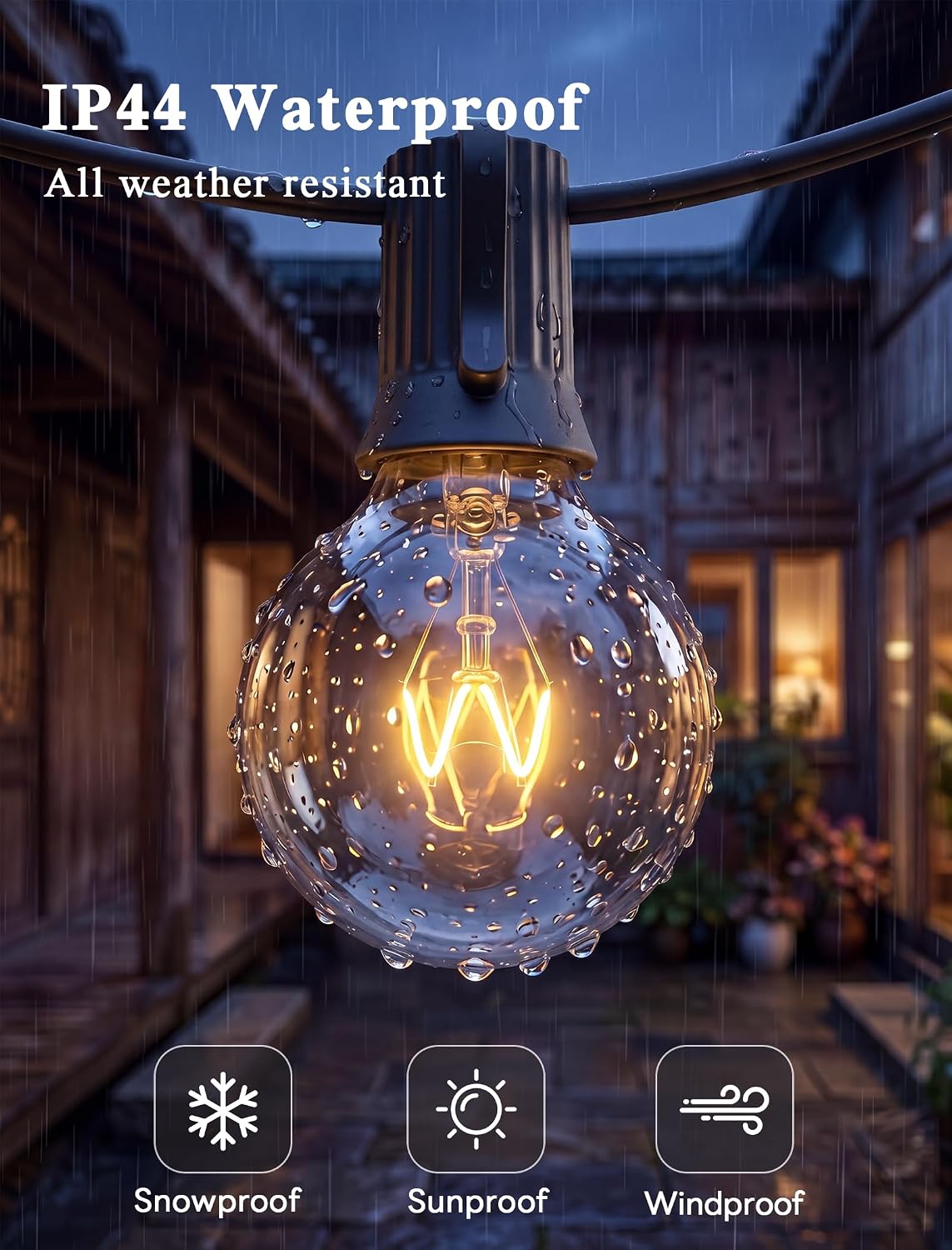 Black Waterproof G40 Globe String Lights 50FT