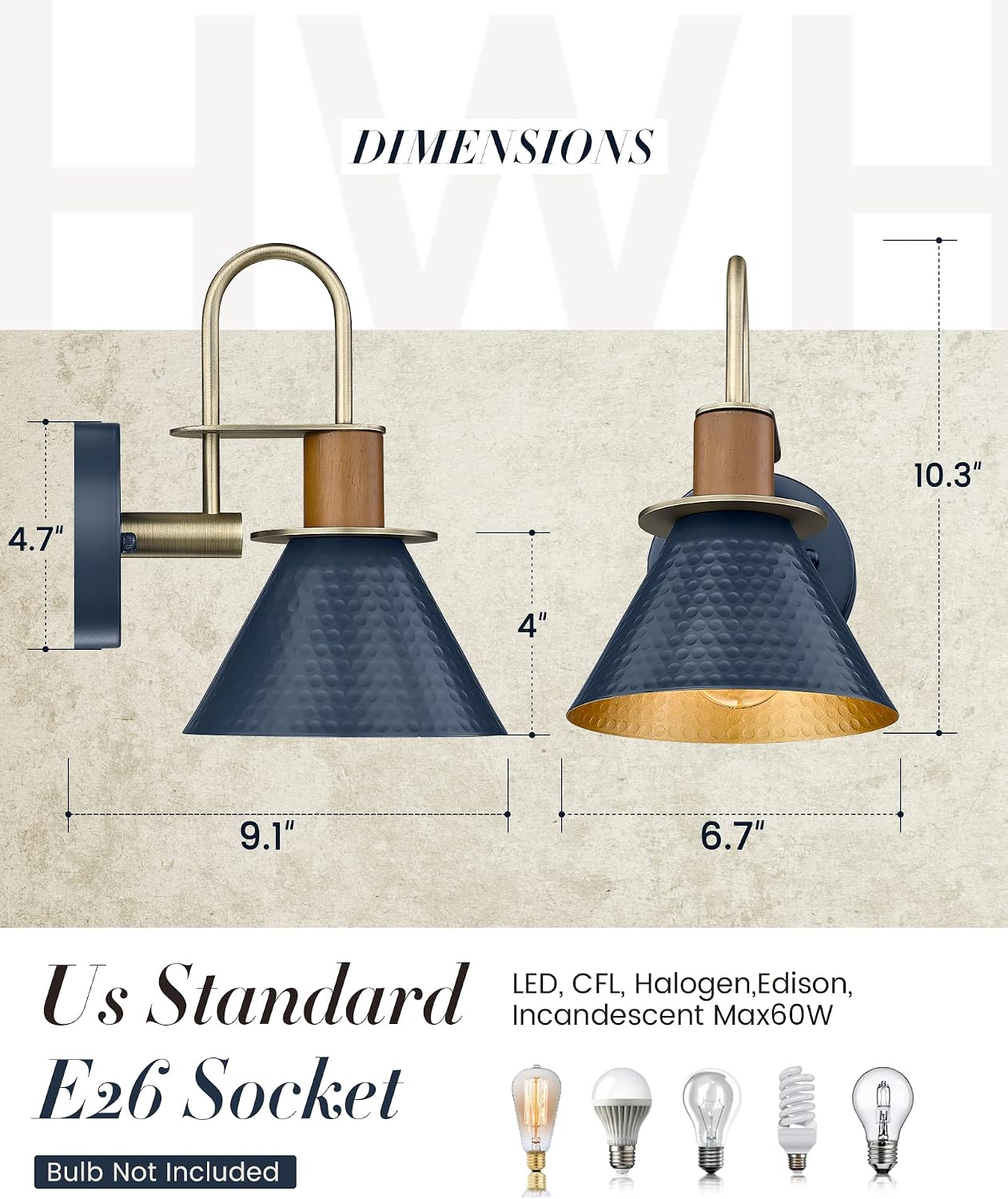 Navy Blue Industrial Wall Sconce