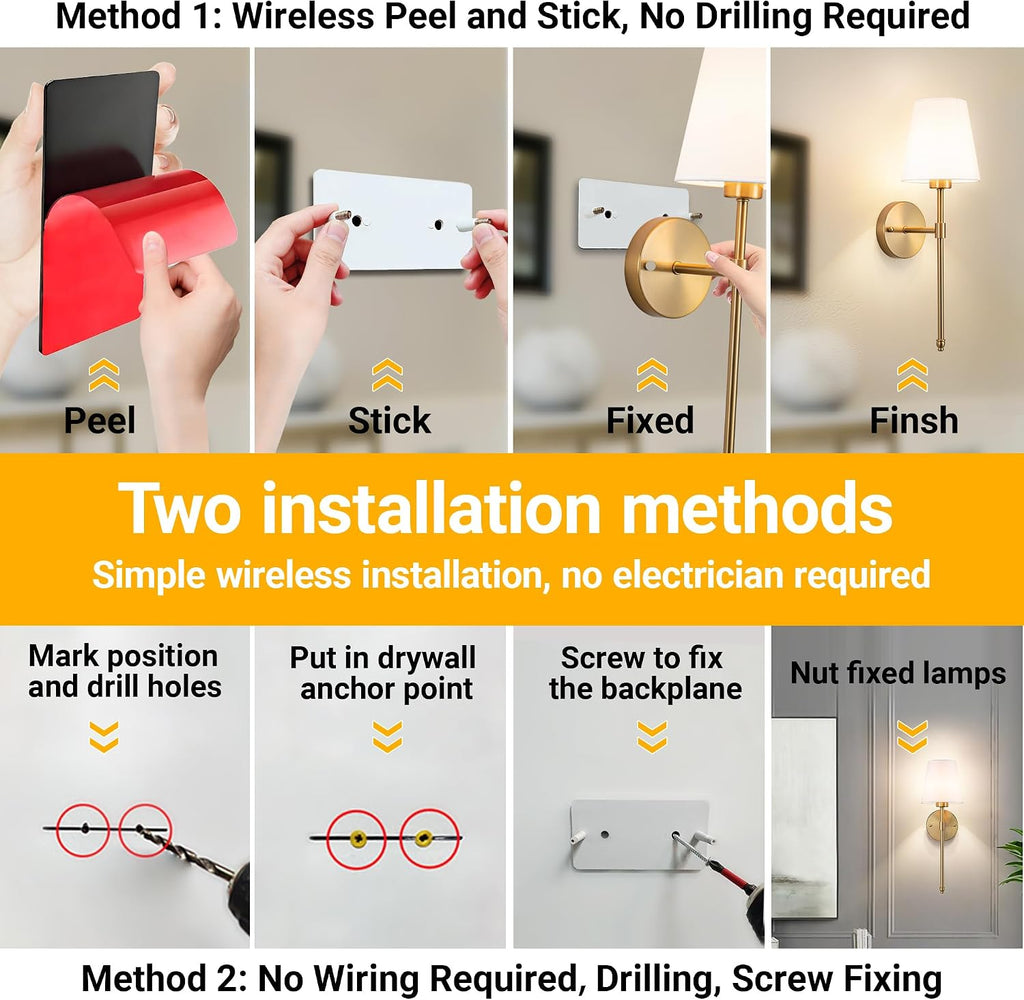 Wireless Stick-On Wall Sconces 2 Pack