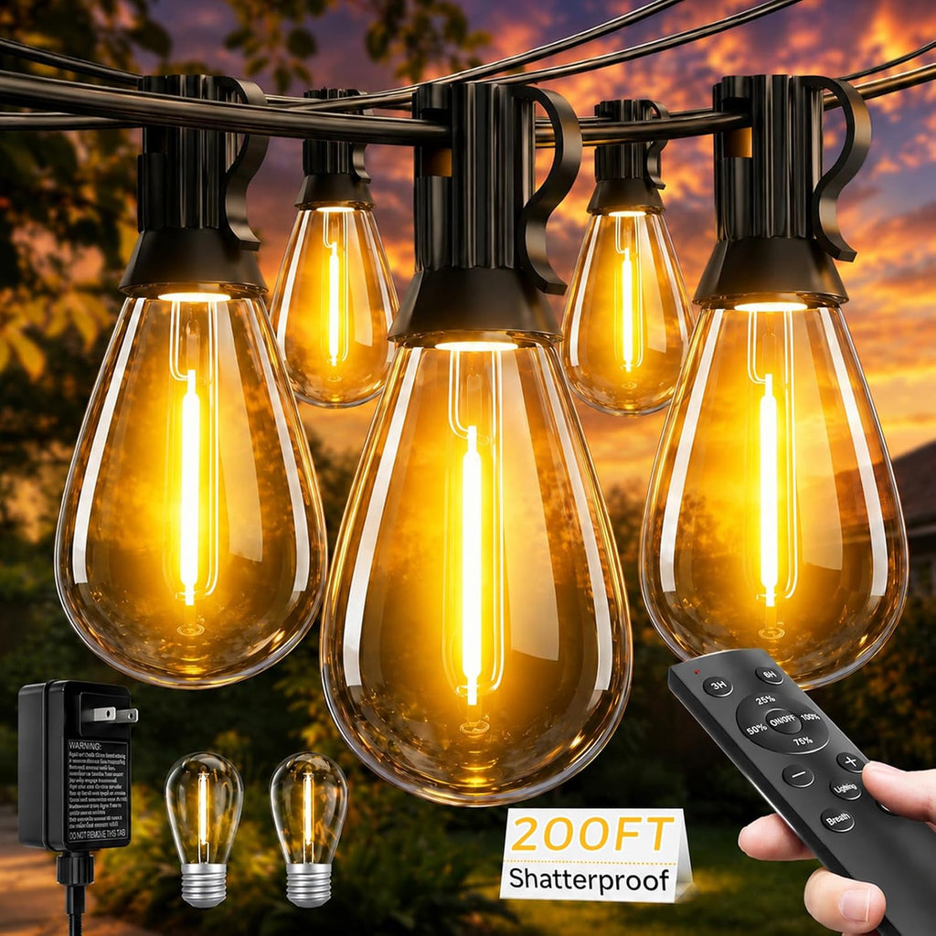 200FT Remote Dimmable Timing Outdoor Patio String Lights